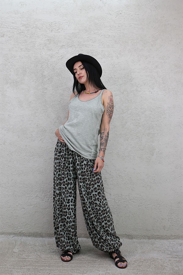 İTALYAN LEO DESEN VİSKON RELAX PANTOLON HAKİ