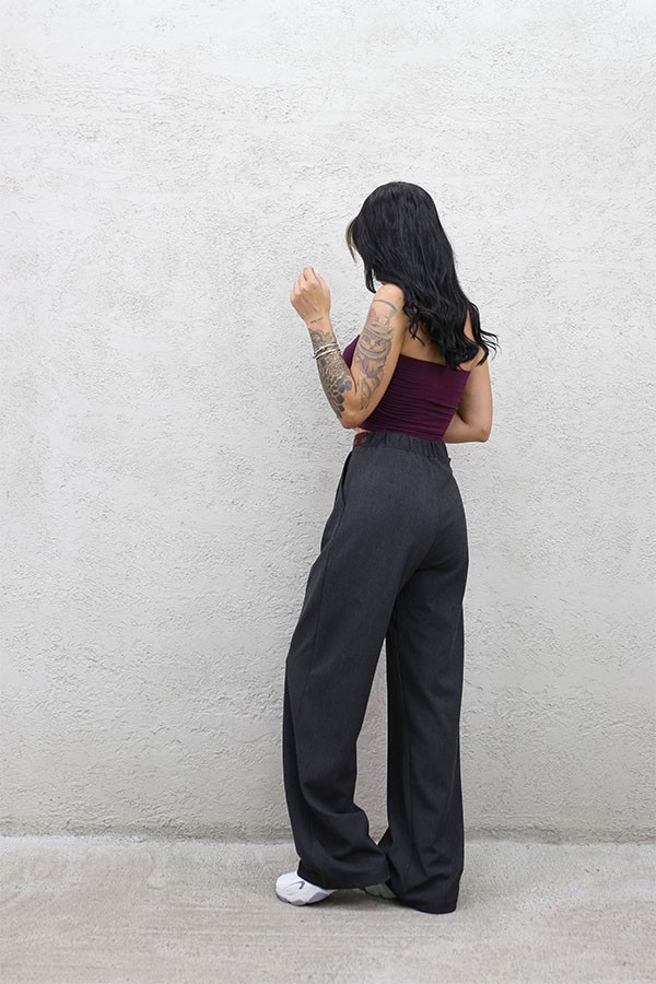 BEL BORDO ŞERİTLİ BOL PAÇA PANTOLON FÜME