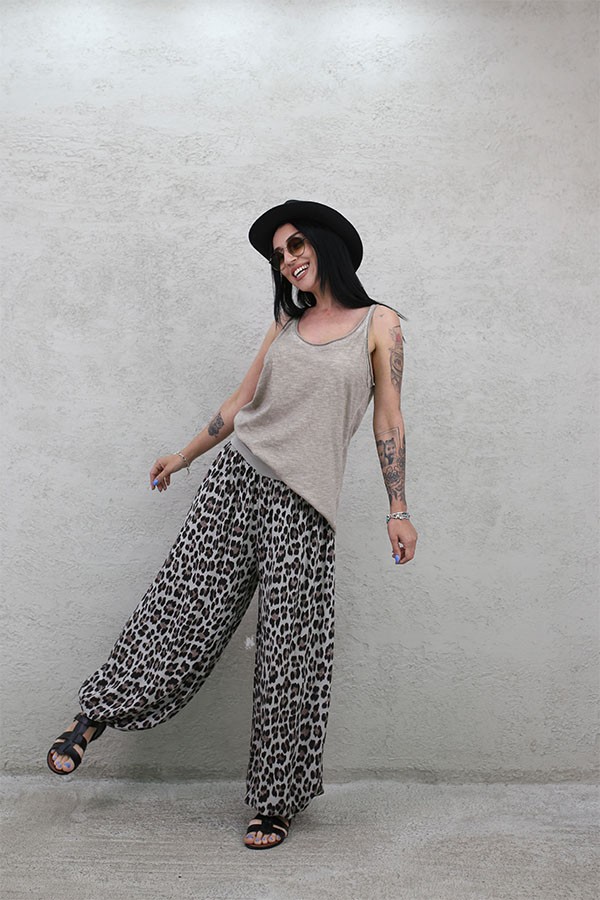 İTALYAN LEO DESEN VİSKON RELAX PANTOLON BEJ