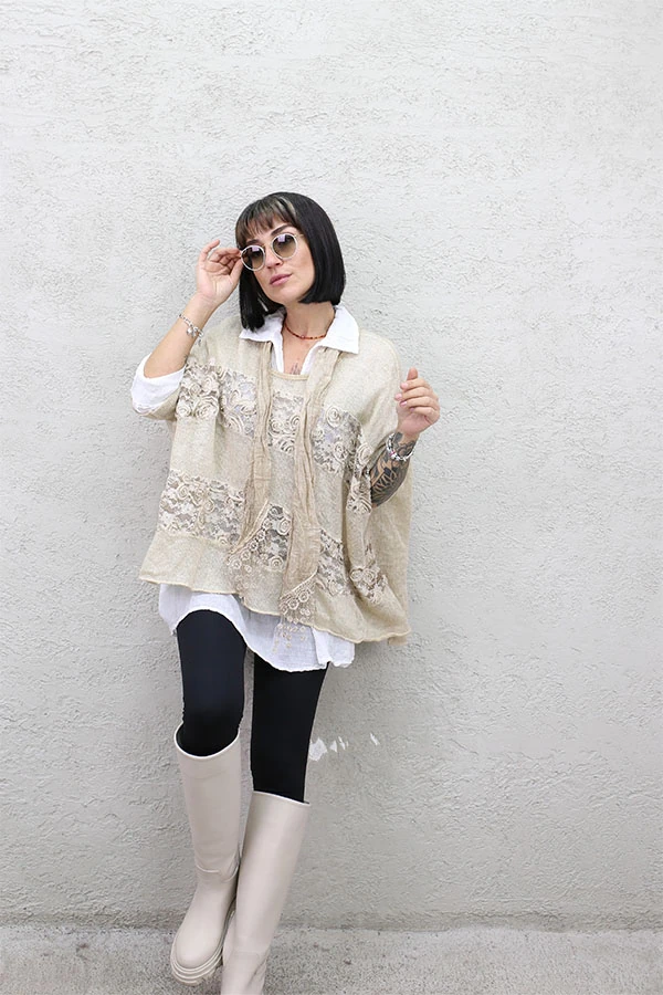 DANTELLİ TRİKOLU FLARLI 3 LÜ TAKIM - BEJ