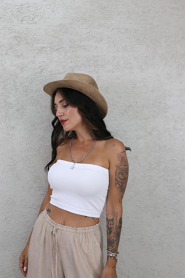 FİTİLLİ CROP STRAPLEZ BEYAZ