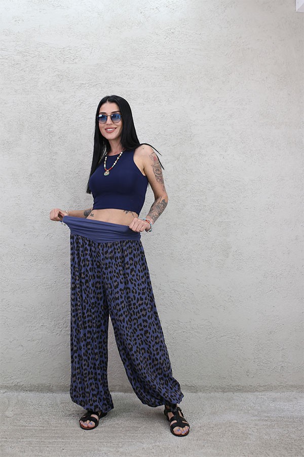 İTALYAN LEO DESEN VİSKON RELAX PANTOLON İNDİGO