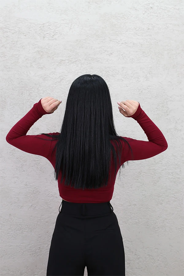 BİSİKLET YAKA CROP BORDO