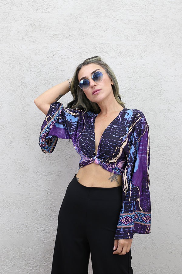 ALTIN VARAKLI BOLERO BLUZ MOR