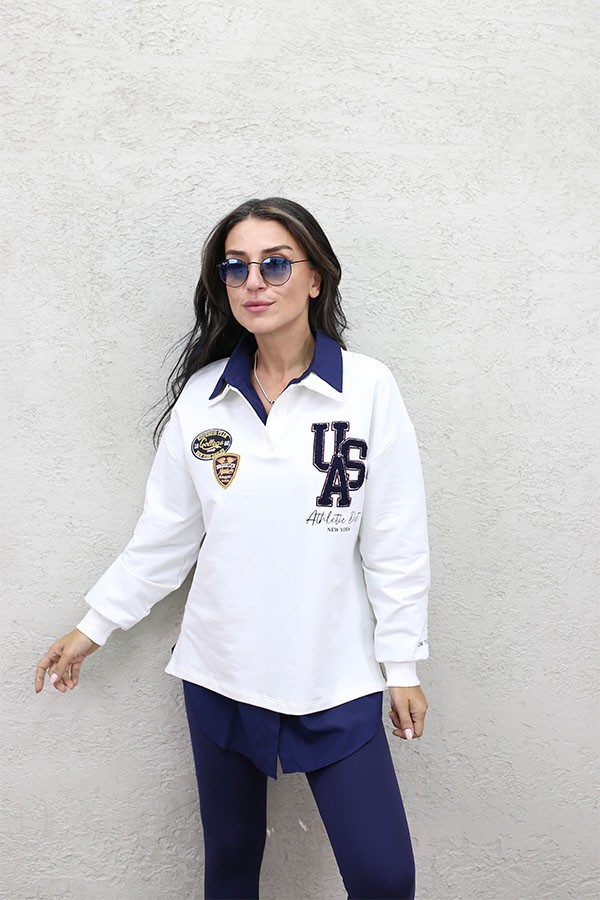 POLO YAKA APLİKELİ KOLEJ SWEAT