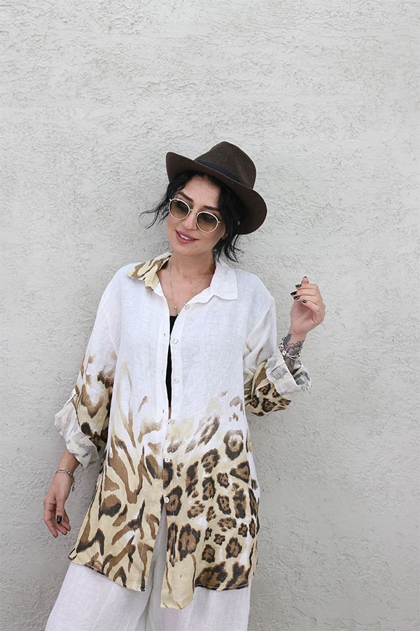İTALYAN LEOPAR DESEN TAKIM BEYAZ
