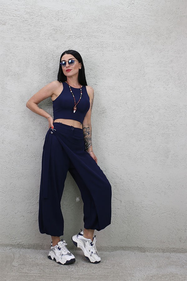 KAPAMALI PANTOLON LACİVERT