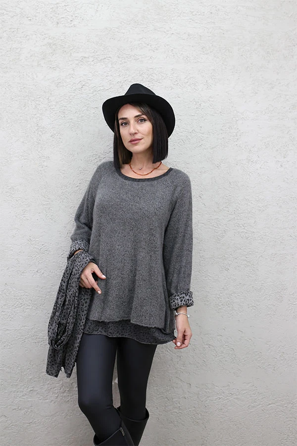 LEOPAR ASTARLI FLARLI TRİKO BLUZ