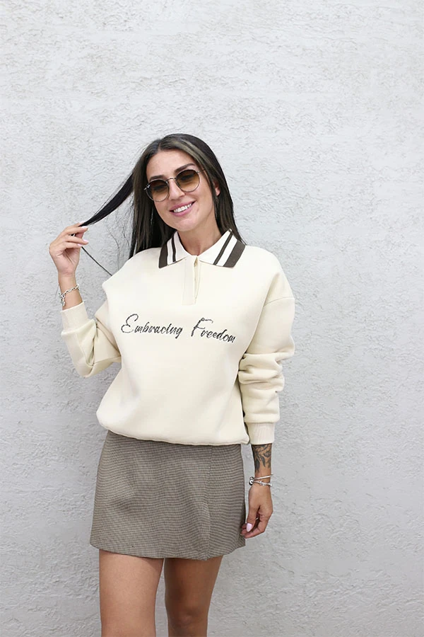 POLO YAKA OVERSIZE SWEAT BEJ