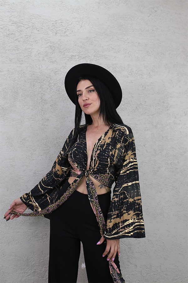 ALTIN VARAKLI BOLERO BLUZ SİYAH
