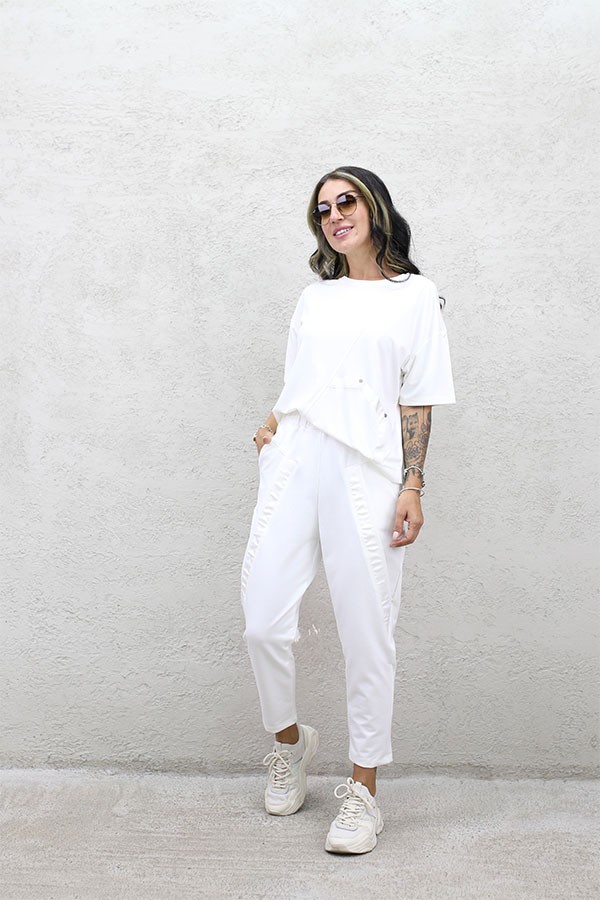 ŞERİT DETAYLI  RELAX PANTOLON EKRU