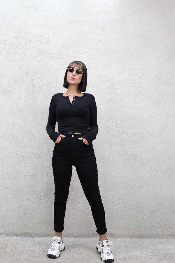 LİKRALI DAR PAÇA PANTOLON - SİYAH