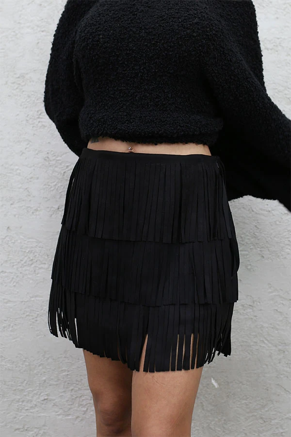 PÜSKÜLLÜ NUBUK MİNİ ETEK