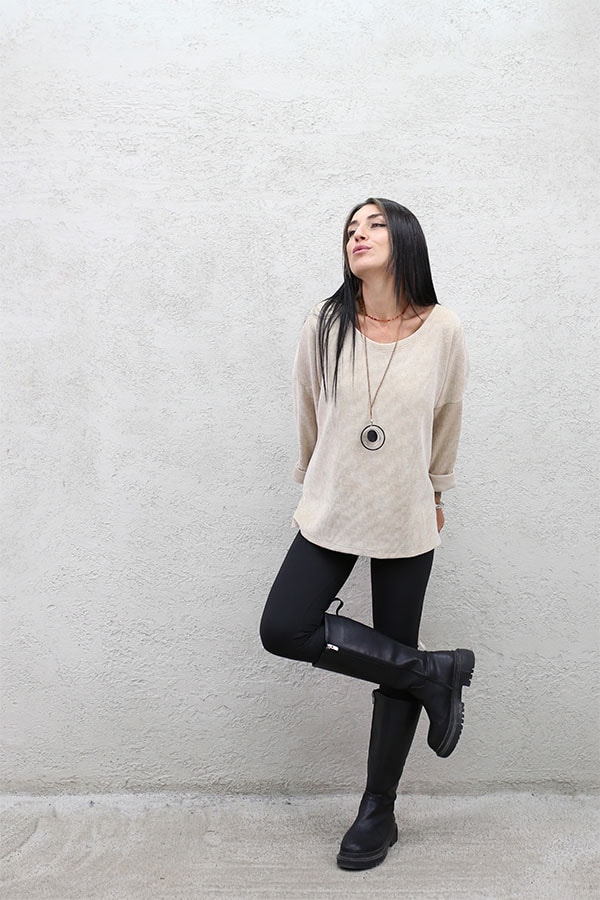 İTALYAN KOLYELİ KADİFE BLUZ - BEJ