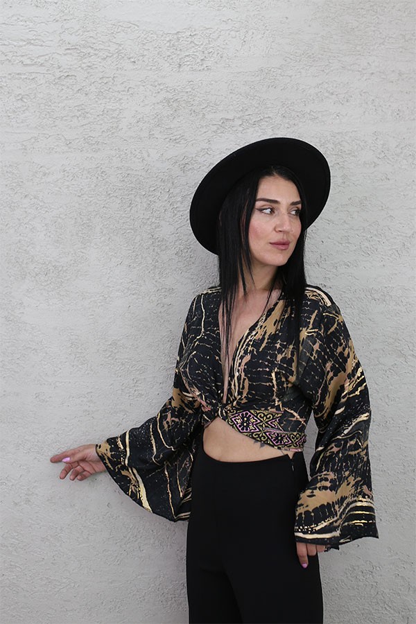 ALTIN VARAKLI BOLERO BLUZ SİYAH