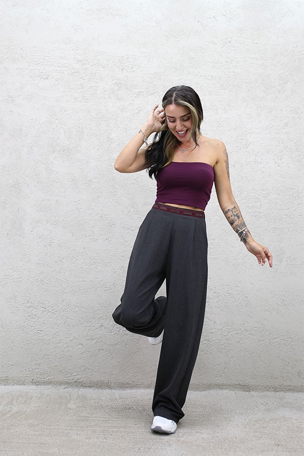 BEL BORDO ŞERİTLİ BOL PAÇA PANTOLON FÜME