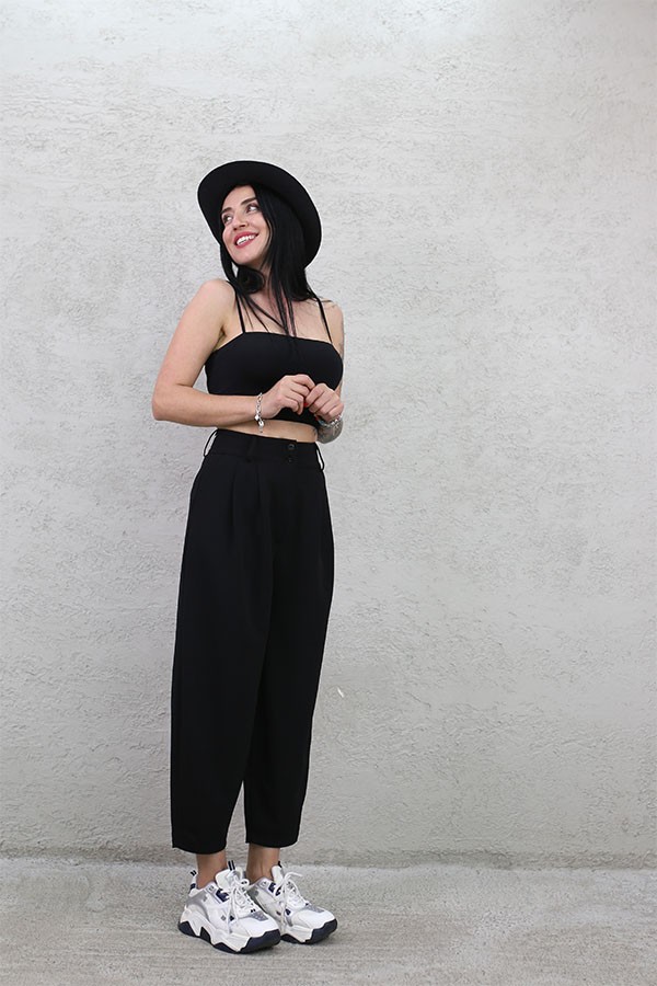 PİLELİ BALON PANTOLON SİYAH