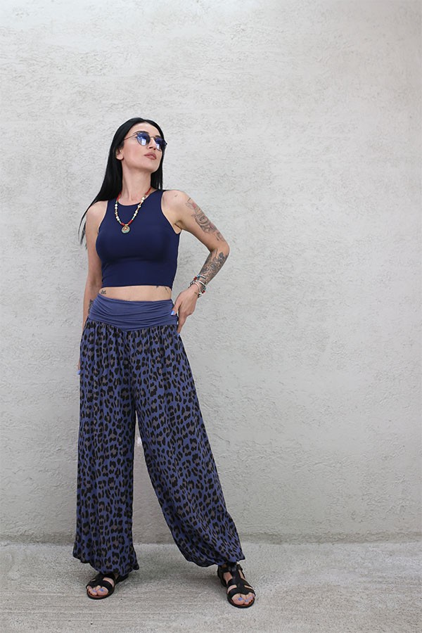 İTALYAN LEO DESEN VİSKON RELAX PANTOLON İNDİGO