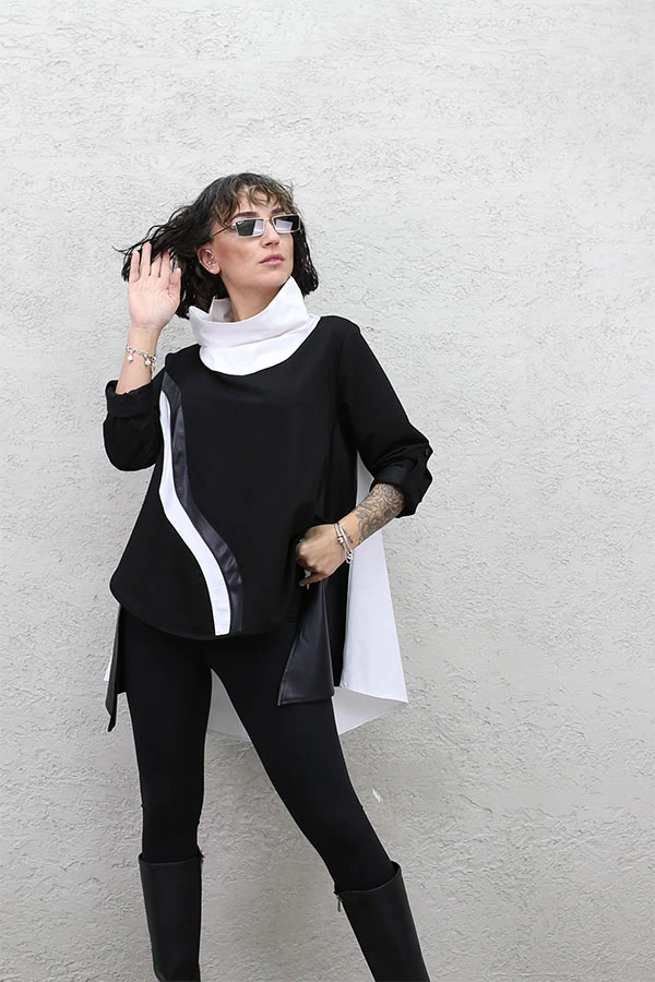 DERİ VE POPLİN DETAY TASARIM BLUZ