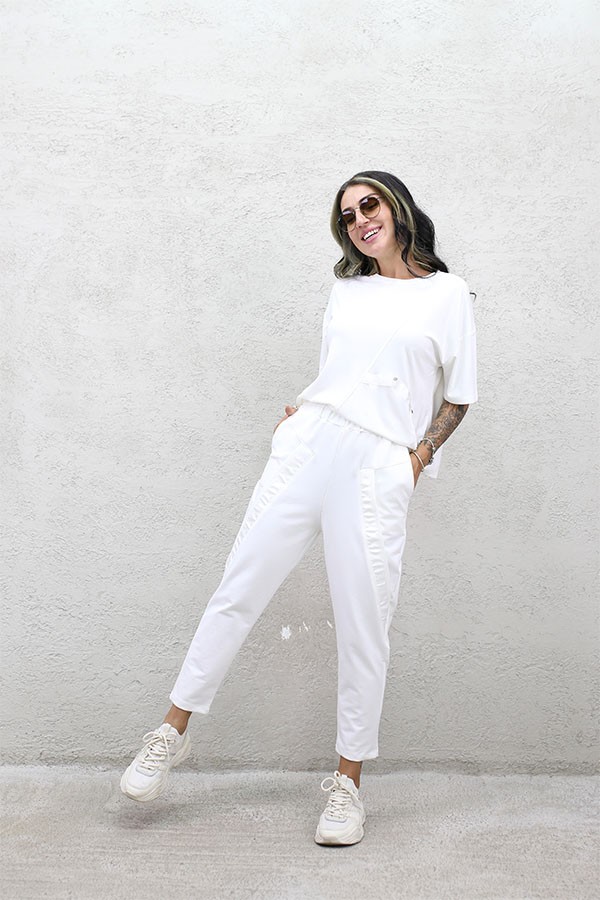 ŞERİT DETAYLI  RELAX PANTOLON EKRU