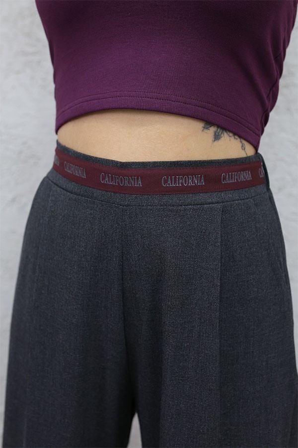 BEL BORDO ŞERİTLİ BOL PAÇA PANTOLON FÜME