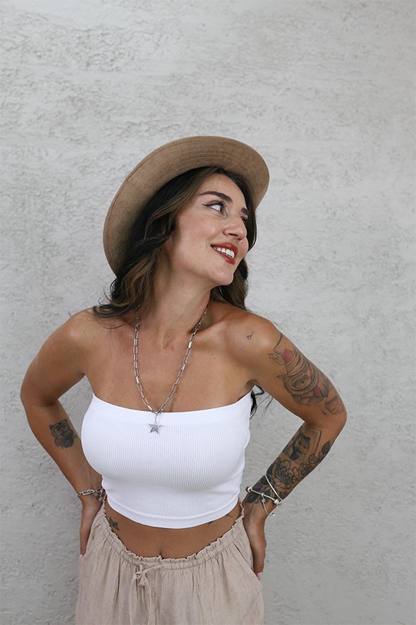 FİTİLLİ CROP STRAPLEZ BEYAZ