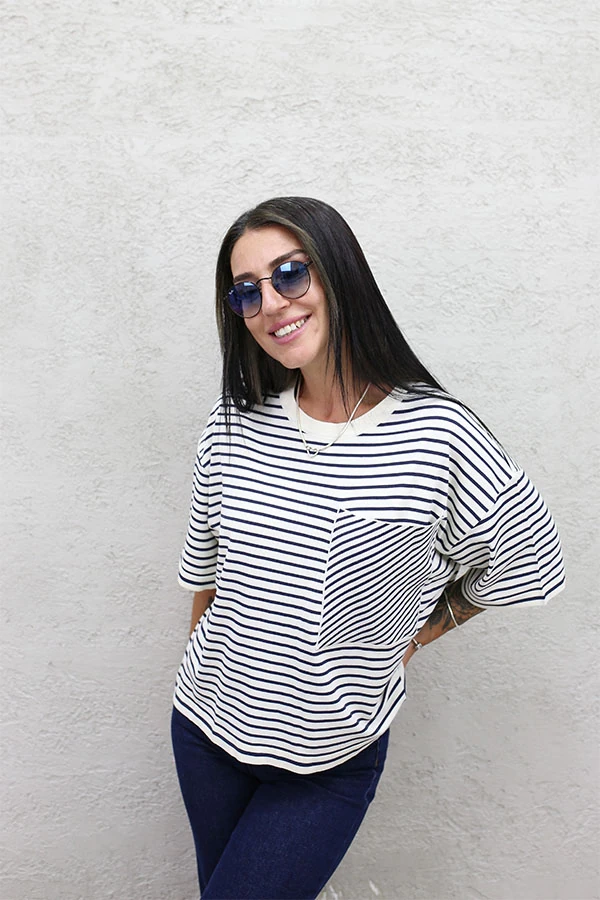 BİSİKLET YAKA ÇİZGİLİ TRİKO