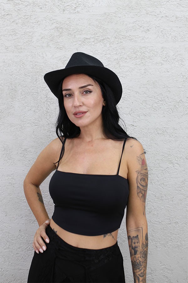 BİYELİ CROP ATLET SİYAH