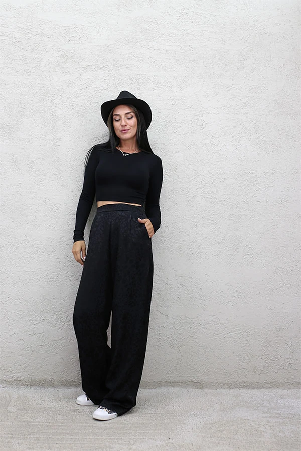 LEO DESENLİ PANTOLON SİYAH