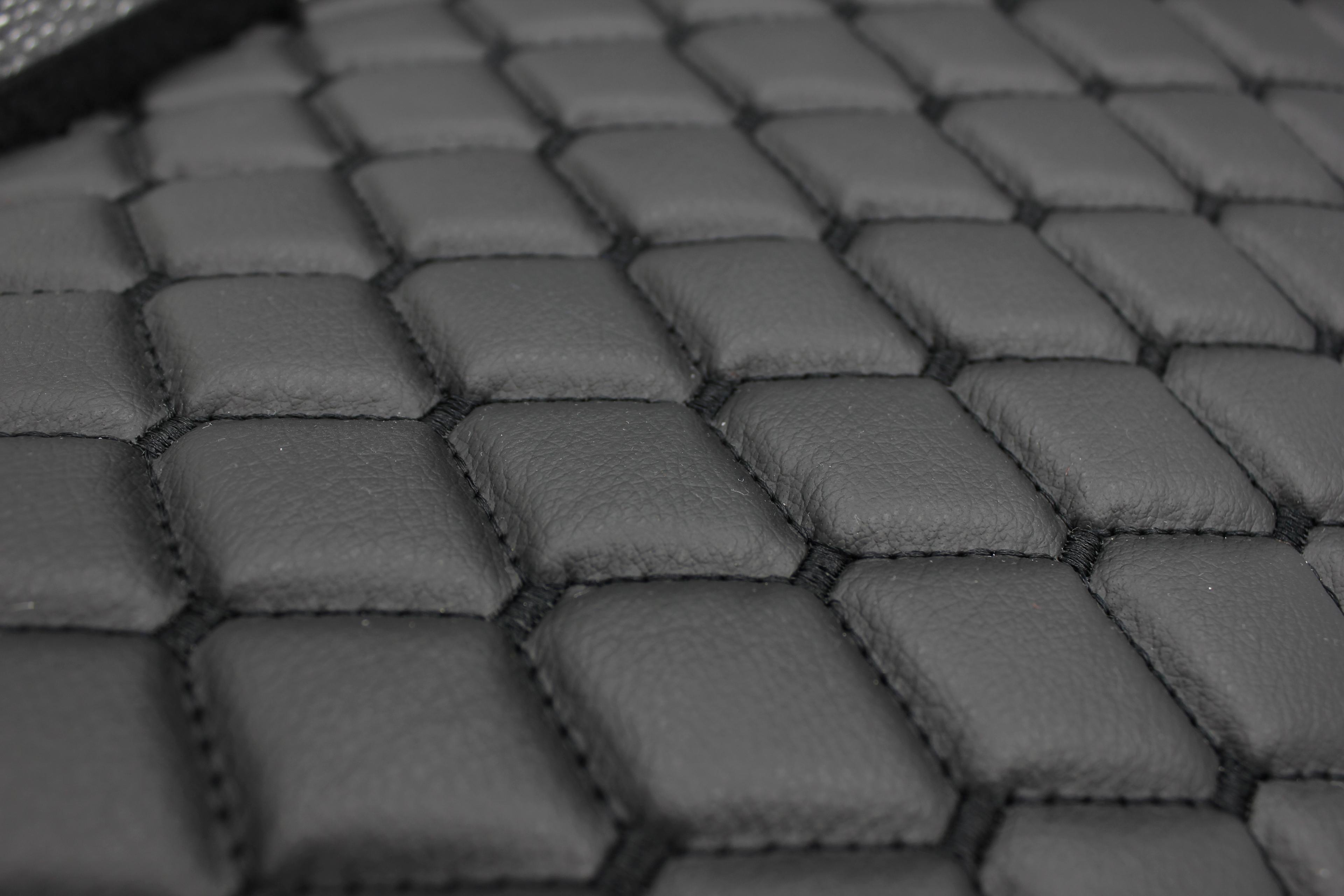 Black Quilted Black Vinyl Faux Leather Car Upholstery Fabric | 2"x2" 5x5cm Diamond Stitch with 5mm Foam Backing | 140cm Wide | Automotive Projects