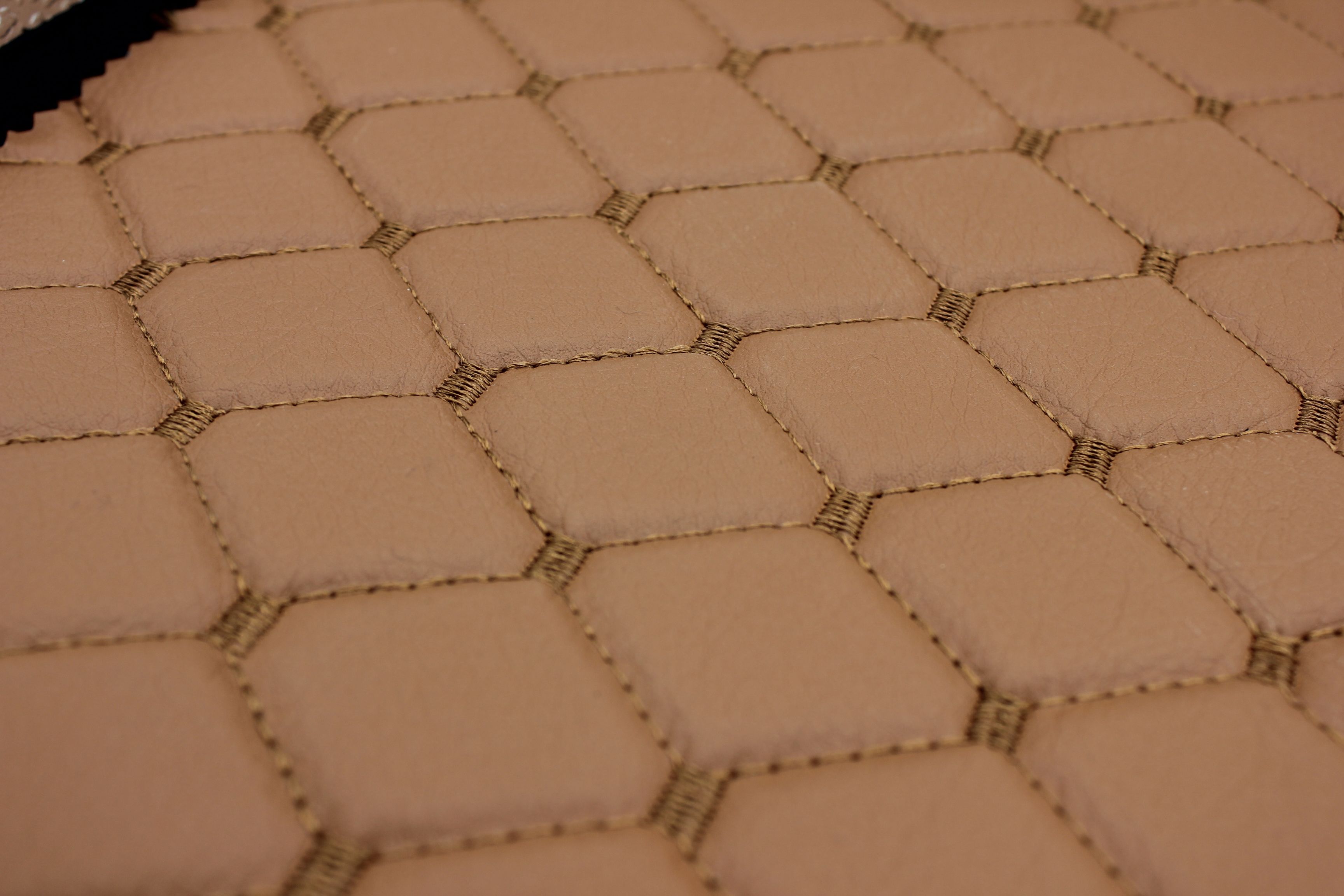 Tan Quilted Tan Vinyl Faux Leather Car Upholstery Fabric | 2"x2" 5x5cm Diamond Stitch with 5mm Foam | 140cm Wide | Automotive Projects