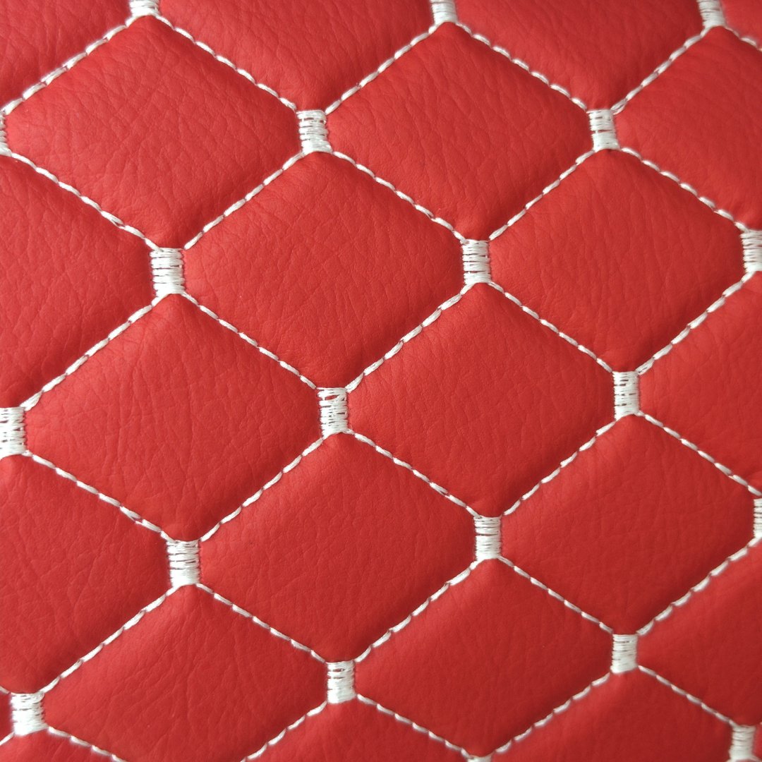 Red White Quilted Vinyl Faux Leather Car Upholstery Fabric | 2"x2" 5x5cm Diamond Stitch with 5mm Foam Backing | 140cm Wide | Automotive Projects