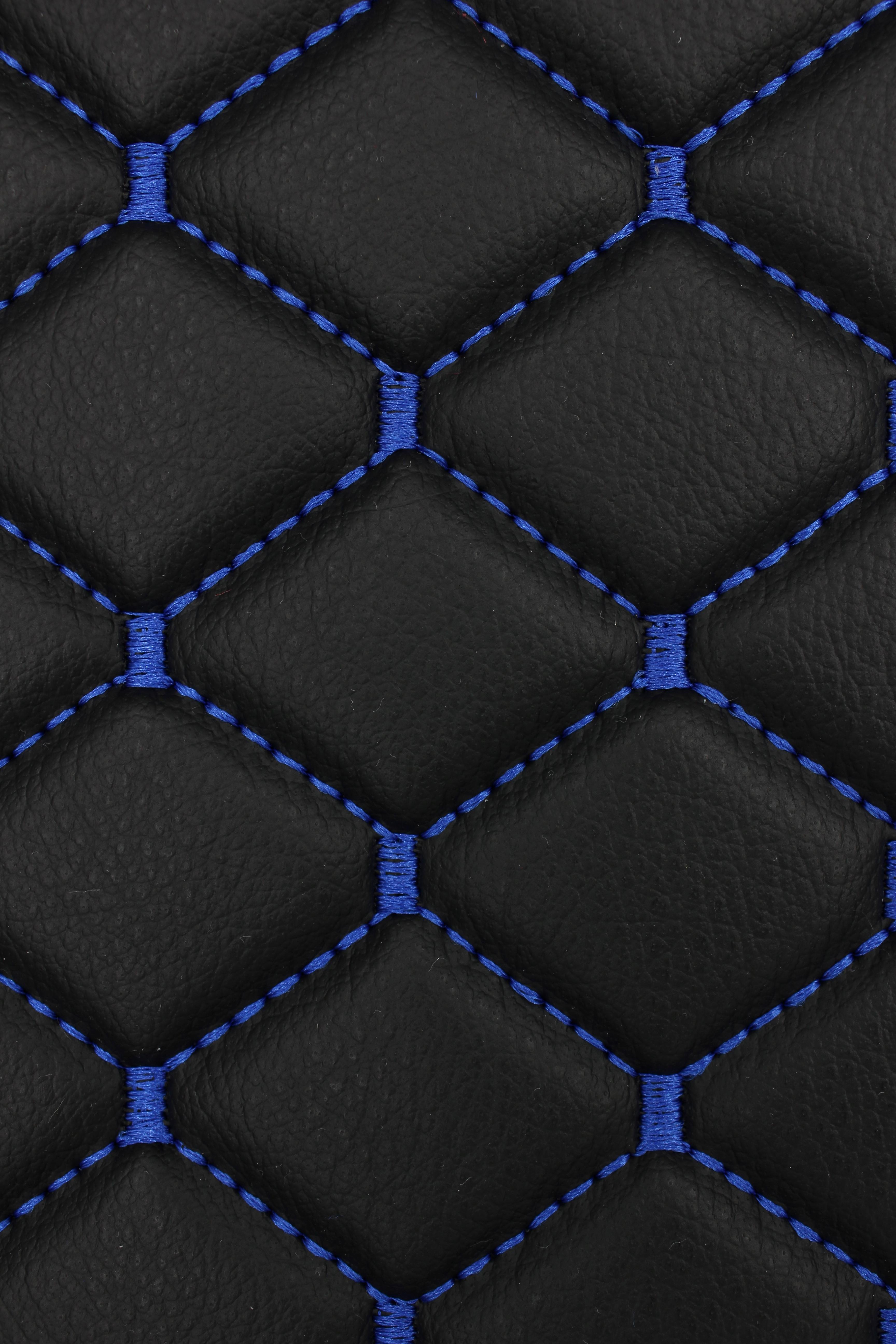Blue Quilted Black Vinyl Faux Leather Car Upholstery Fabric | 2"x2" 5x5cm Diamond Stitch with 5mm Foam Backing | 140cm Wide | Automotive Projects