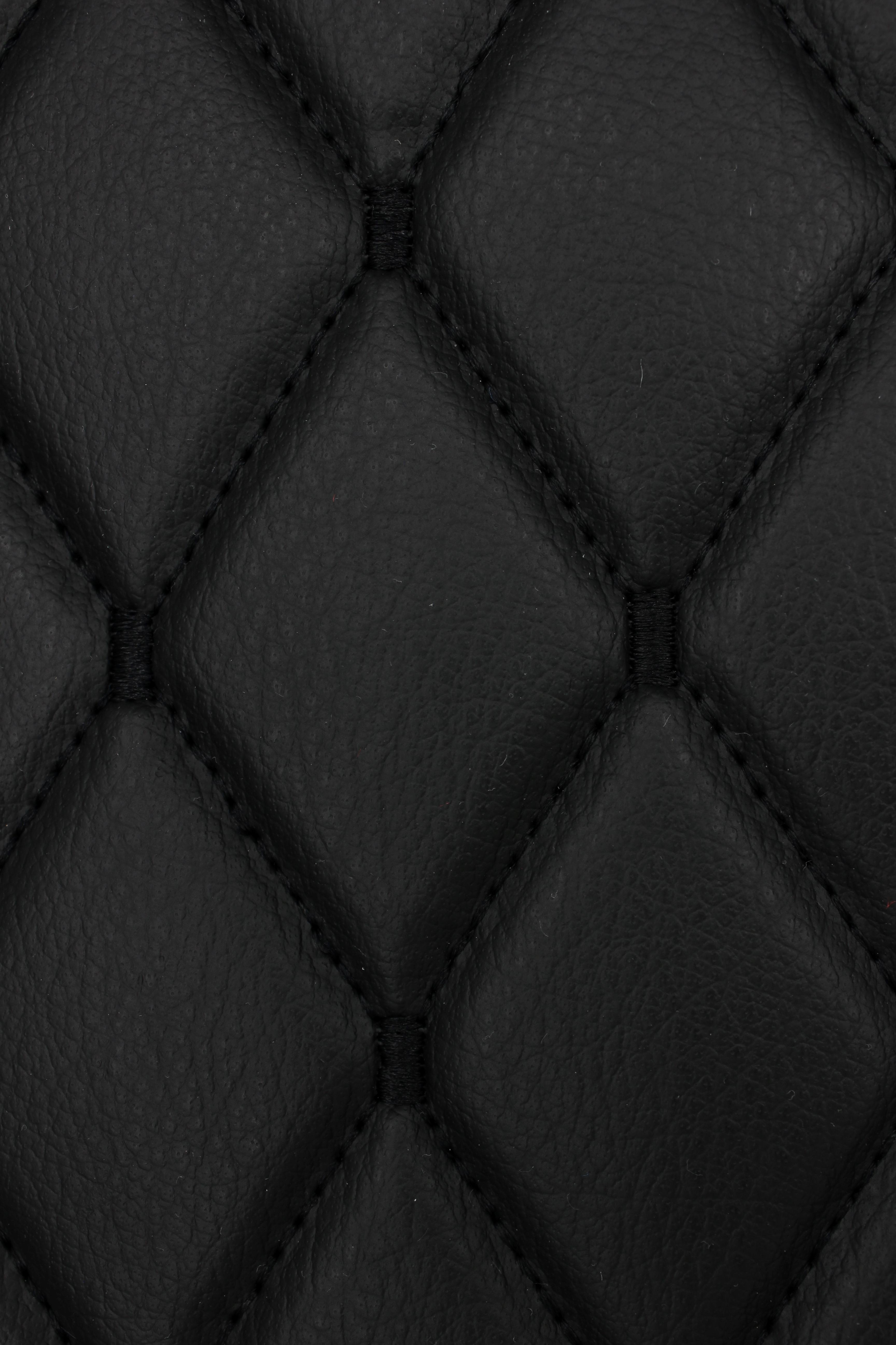 Black Quilted Black Vinyl Grain Faux Leather Car Upholstery Fabric | 2"x3" - 5x8cm Diamond Stitch with Foam | 140cm & 55.1" Wide | Artificial Leather