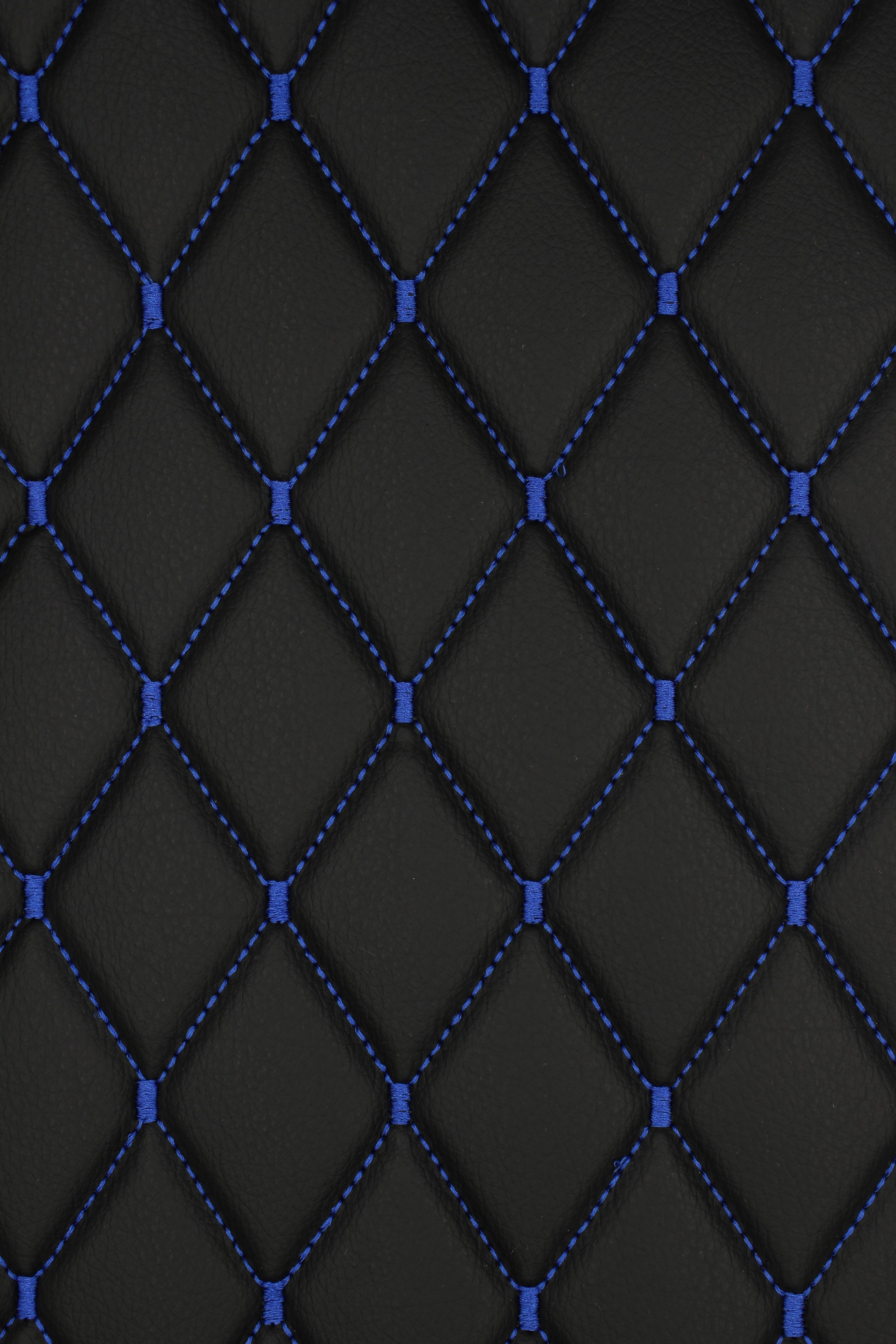 Blue Quilted Vinyl Grain Faux Leather Car Upholstery Fabric | 2"x3" - 5x8cm Diamond Stitch with Foam | 140cm & 55.1" Wide | Artificial Leather