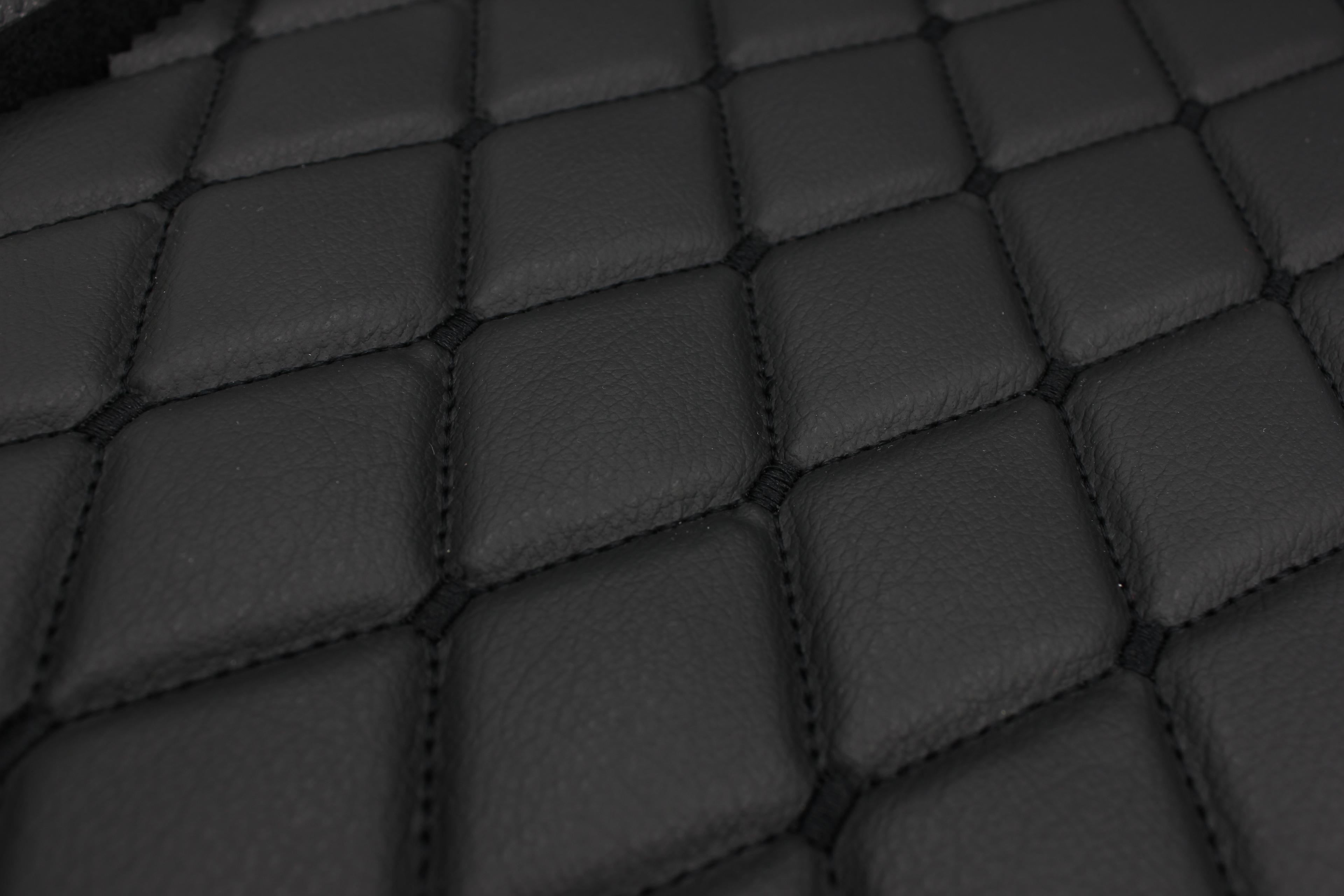 Black Quilted Black Vinyl Grain Faux Leather Car Upholstery Fabric | 2"x3" - 5x8cm Diamond Stitch with Foam | 140cm & 55.1" Wide | Artificial Leather