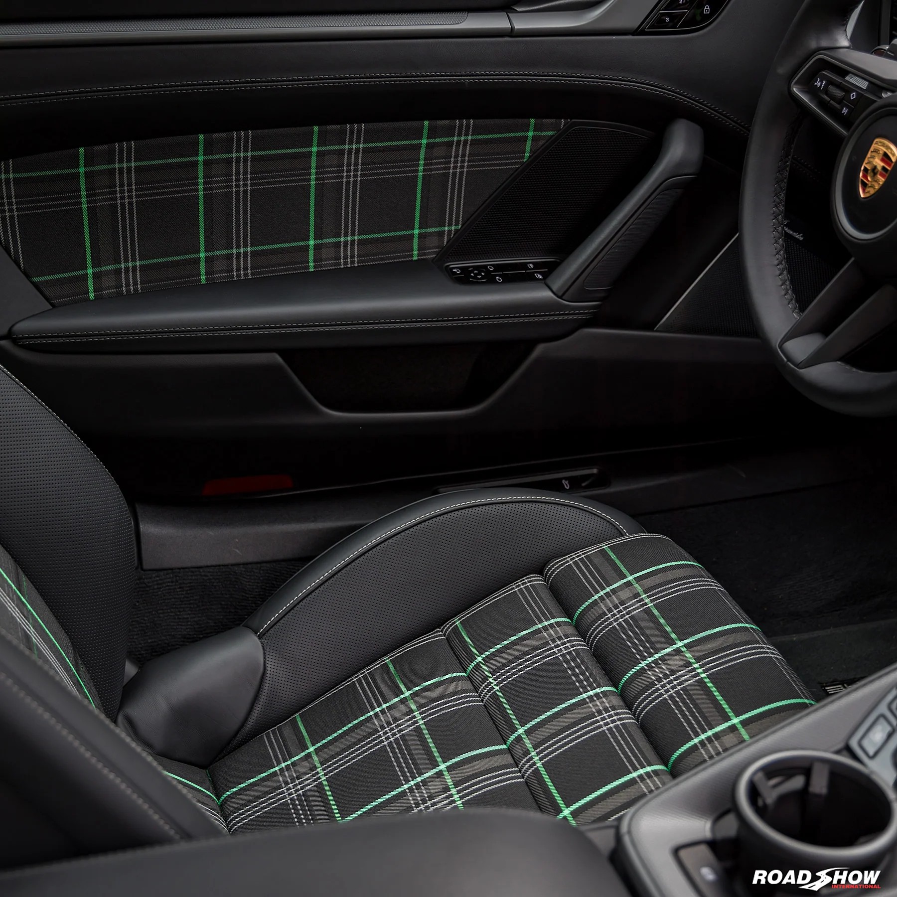 GTI Green Plaid Car Upholstery Fabric - VW Golf MK7- 3.5mm Comfort Foam - 59" - 150CM - Tartan Chic - Ideal for Seat, Interior, Automobile