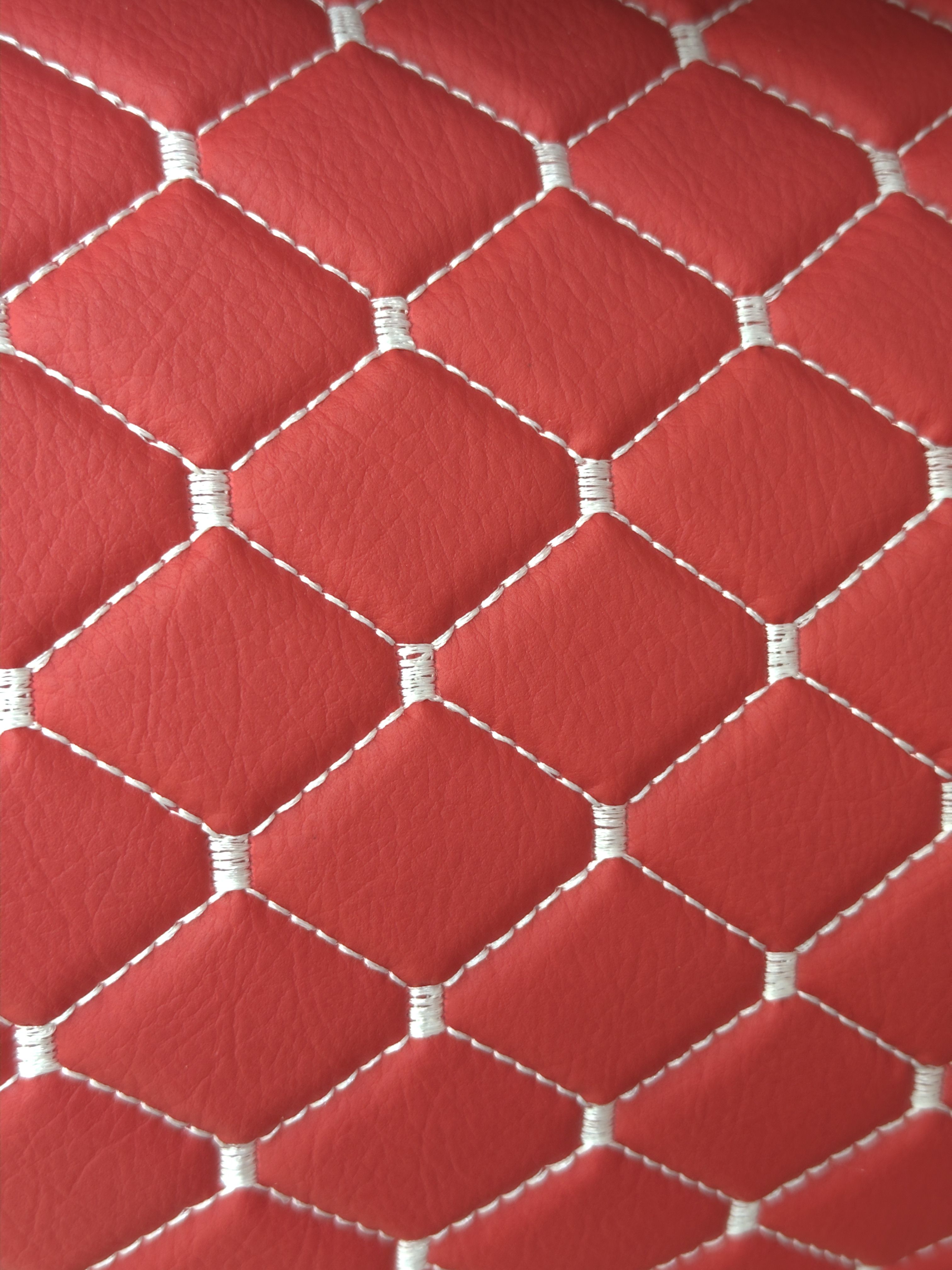 Red White Quilted Vinyl Faux Leather Car Upholstery Fabric | 2"x2" 5x5cm Diamond Stitch with 5mm Foam Backing | 140cm Wide | Automotive Projects