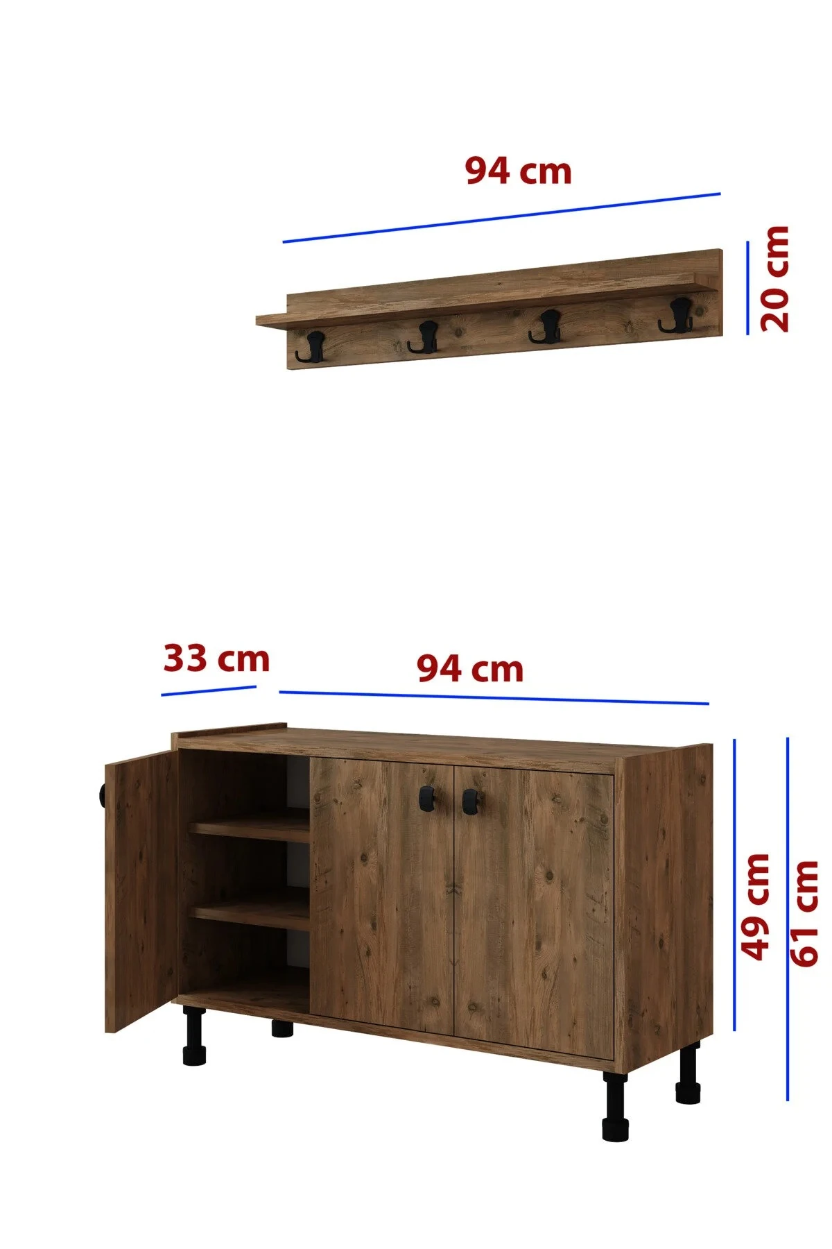 West 3 Kapaklı Ayakkabılık Çok Amaçlı Dolap Portmanto Raflı Vestiyer