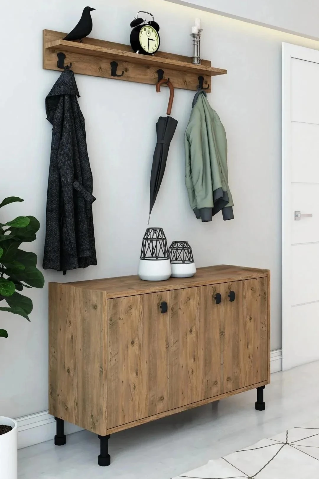 West 3 Kapaklı Ayakkabılık Çok Amaçlı Dolap Portmanto Raflı Vestiyer