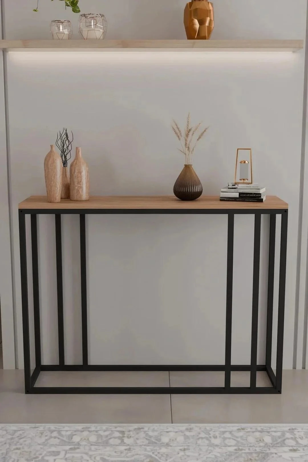 Metal Ayaklı Dresuar Dekoratif Raflı Dresuar Konsol Metal Dresuar 100 Cm - Çam