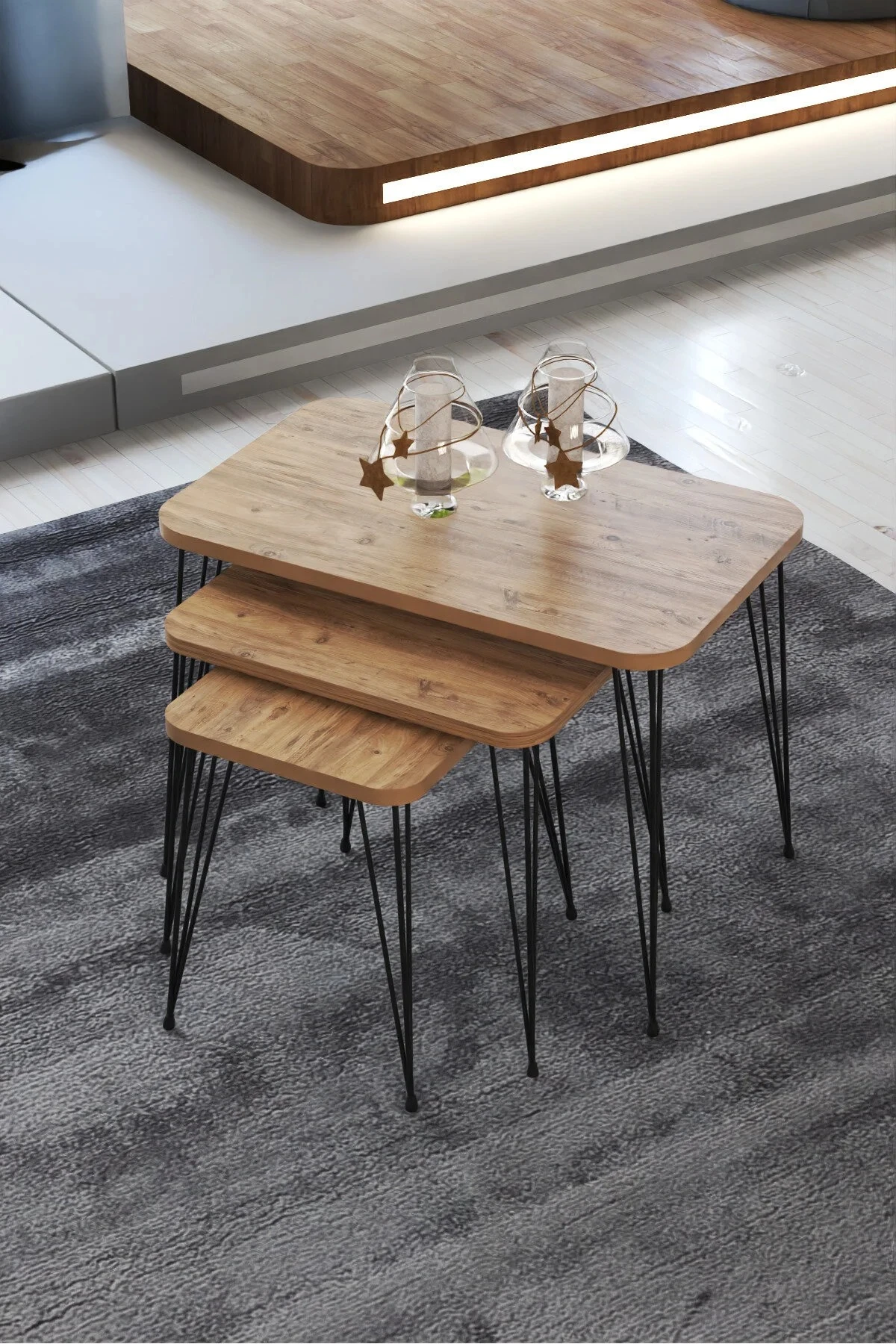 Zigon Sehpa Tel Ayak 3lü Zigon Sehpa Dikdörtgen