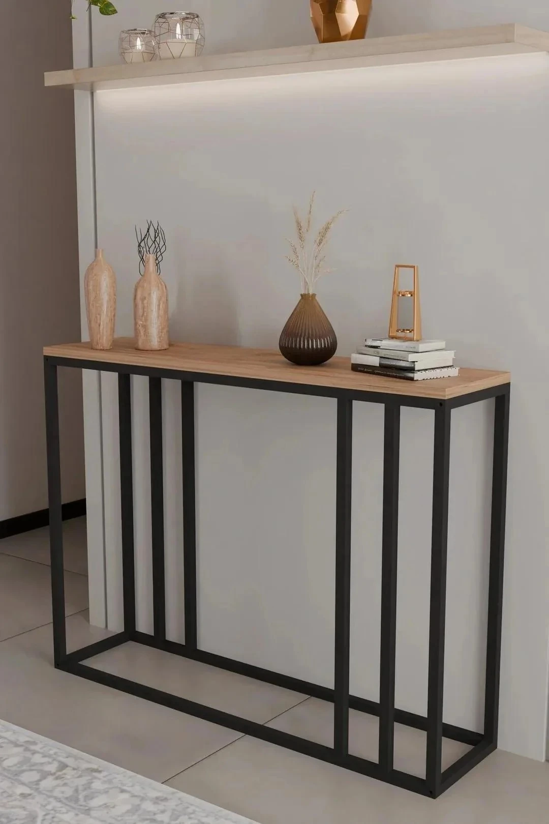 Metal Ayaklı Dresuar Dekoratif Raflı Dresuar Konsol Metal Dresuar 100 Cm