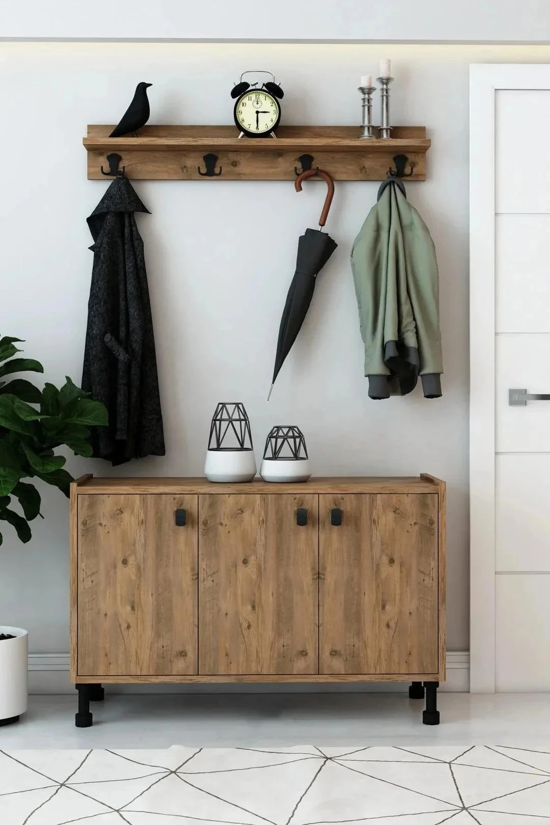 West 3 Kapaklı Ayakkabılık Çok Amaçlı Dolap Portmanto Raflı Vestiyer - Çam