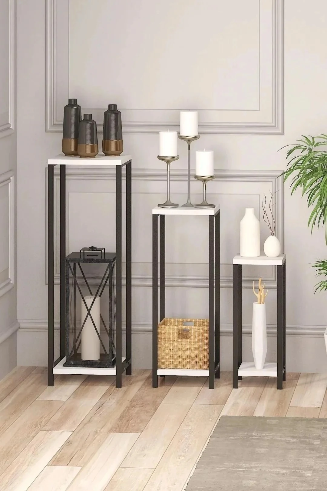 3Lü Set METAL salon ve hol   Dekoratif YAN SEHPA  Balkon MASASI cok amaclı sehpa