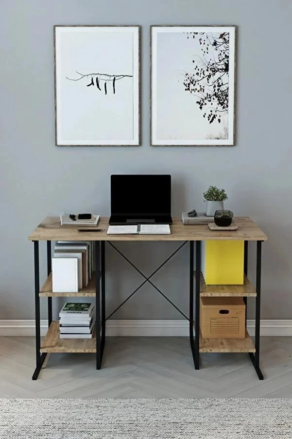 Metal Çalışma Masası 4 Raflı Laptop Bilgisayar Masası Ofis Ders Yemek Çocuk Masası