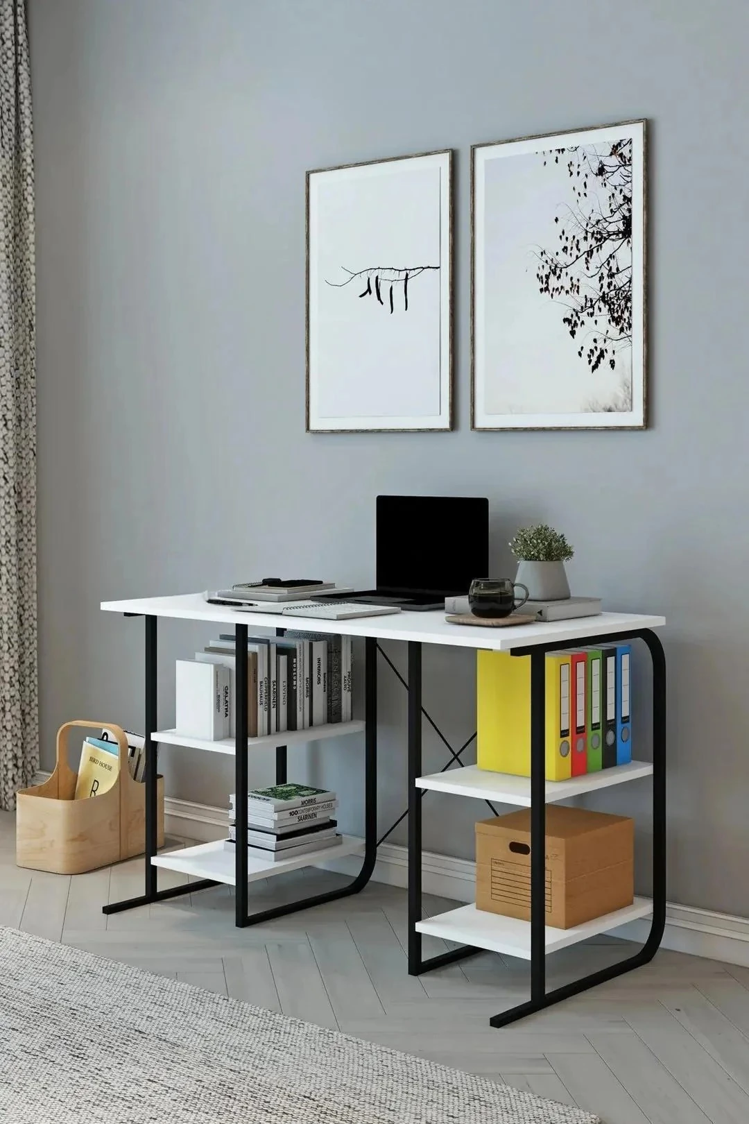 Metal Çalışma Masası 4 Raflı Laptop Bilgisayar Masası Ofis Ders Yemek Çocuk Masası - Beyaz