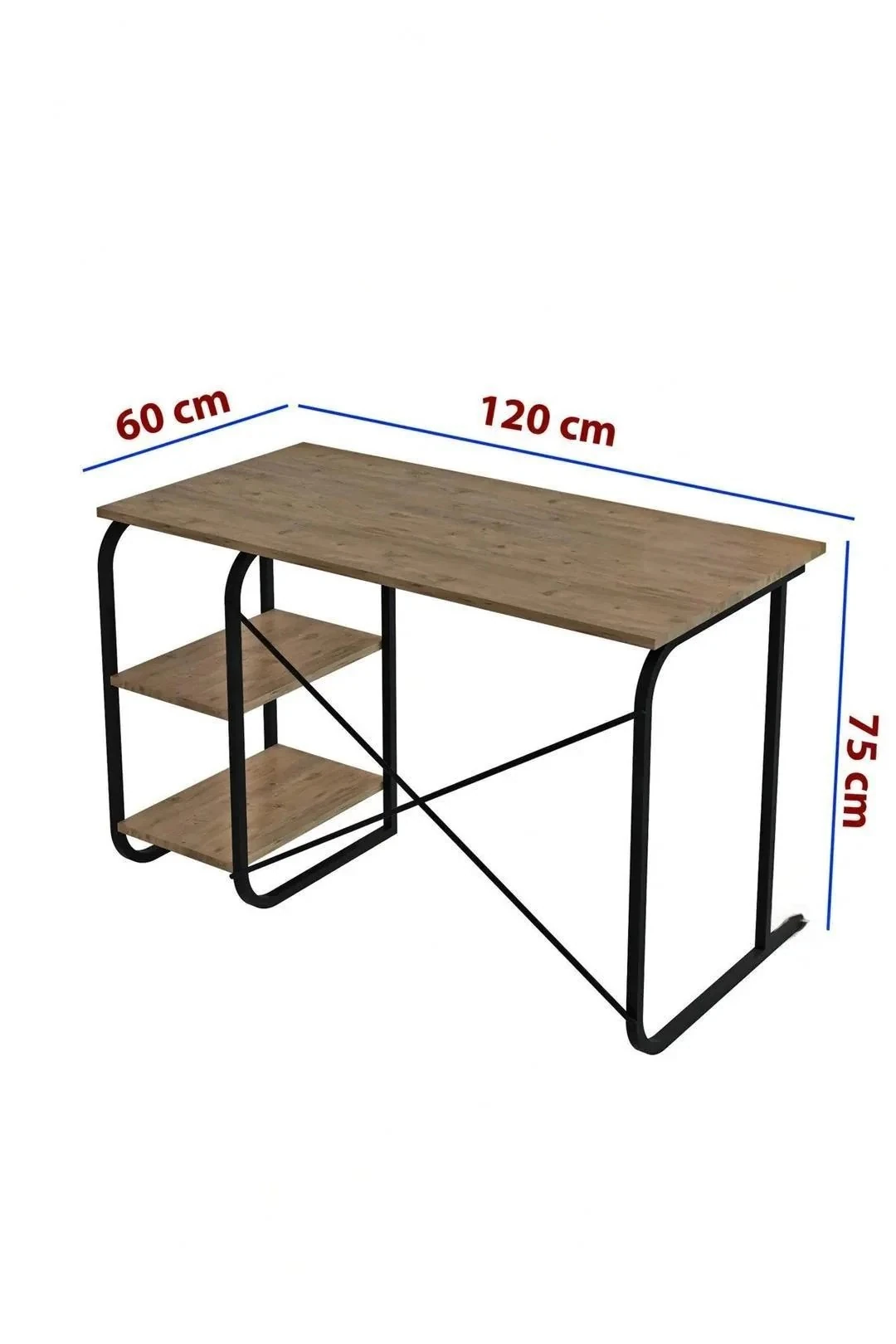 Çalışma Masası Metal Bilgisayar Laptop Masası 2 Raflı Ders Çalışma Ofis Masası