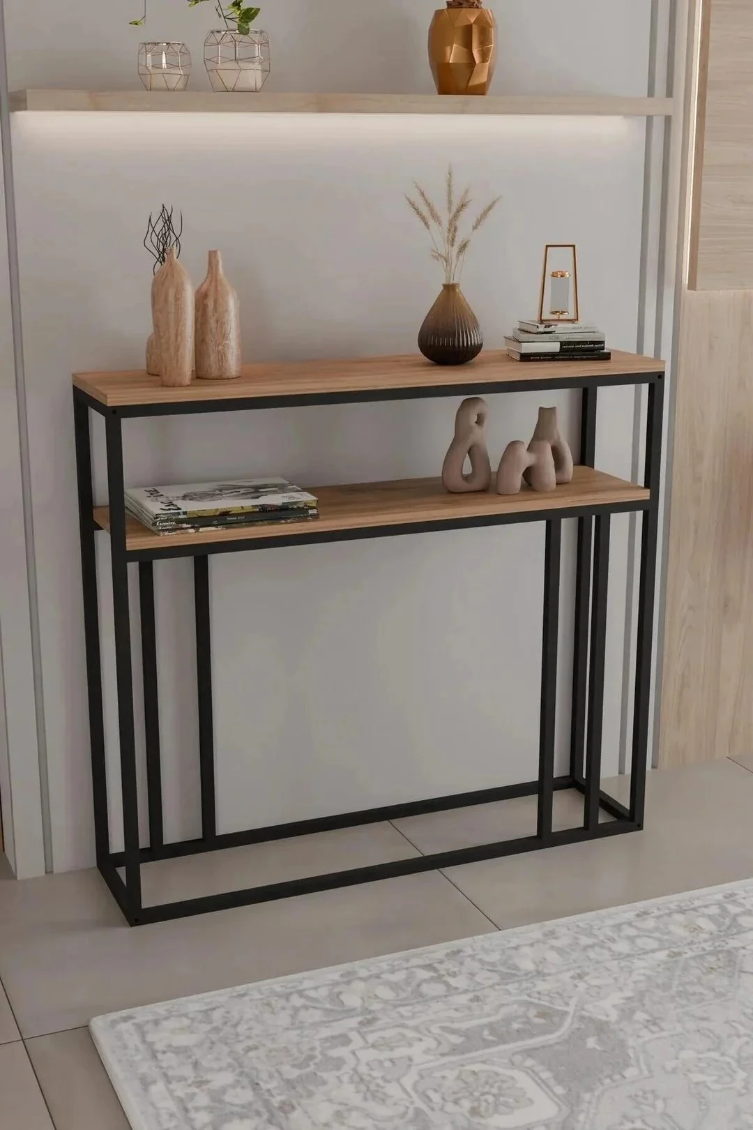 2 Raflı Metal Dresuar Raflı Lüx Dresuar Kitaplık Salon Düzenleyici 2 Raflı