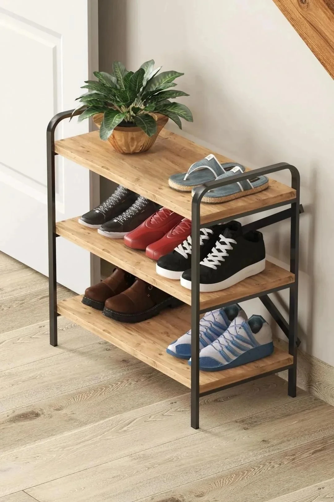 Dekoratif Ayakkabılık Çok Amaçlı Raf 3 Raflı Ayakkabılık